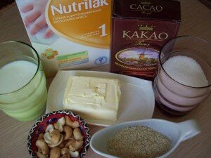 Ингредиенты для конфет из молочной смеси с какао и орехами