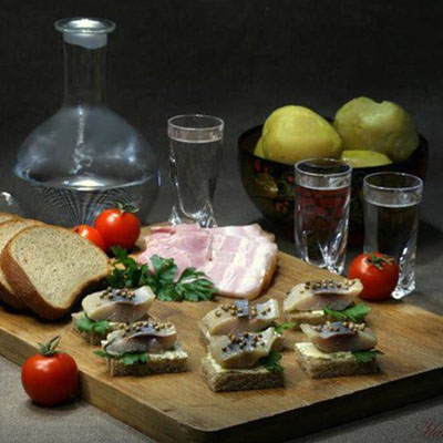 Закуска к водке бутерброды (с сыром, колбасой, мясом