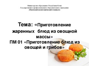 Тема: «Приготовление жаренных блюд из овощной массы» ПМ 01 «Приготовление блю
