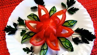 Прекрасный цветок из помидора - Украшения из огурца & Карвинг овощей - Украшение блюд и салатов
