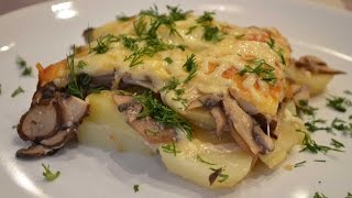 Картошка в духовке с грибами и сыром