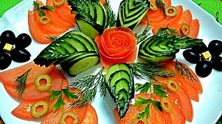Украшения из овощей. Украшения из огурца. Как красиво нарезать огурец. Decoration of vegetables