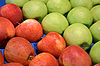 Свежие красные и зеленые яблоки в контейнерах, продукты питания | Фото