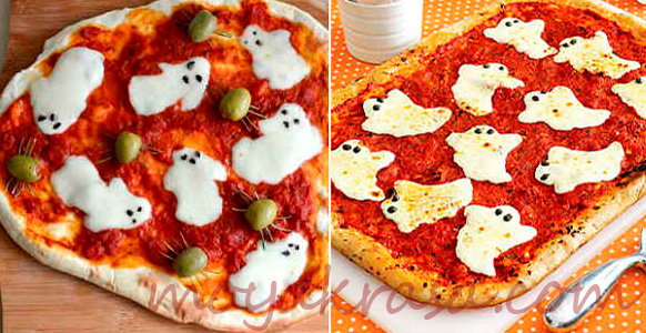 пицца с привидениями на Хэллоуин