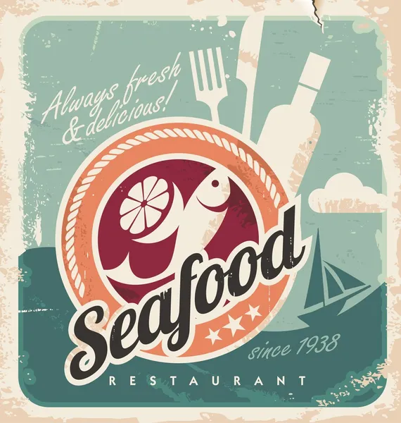 Старинный плакат для ресторана морепродуктов — стоковый вектор