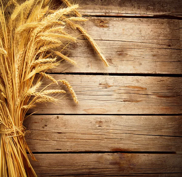 Уши пшеницы на деревянном столе. понятие урожая Стоковое Изображение