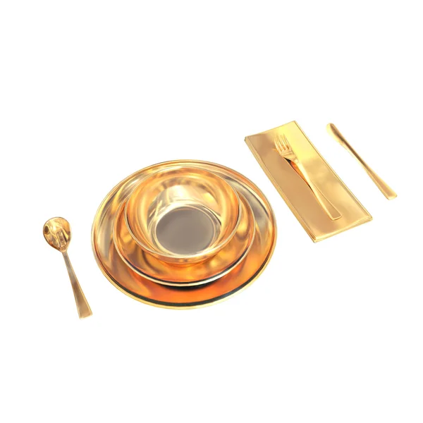 Золотой комплект посуды с бытовой техникой — стоковое фото