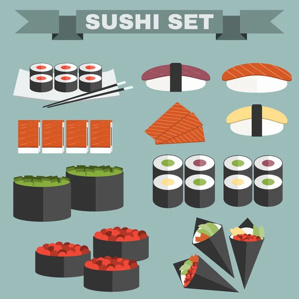 Большой красочный набор иконок суши — стоковый вектор