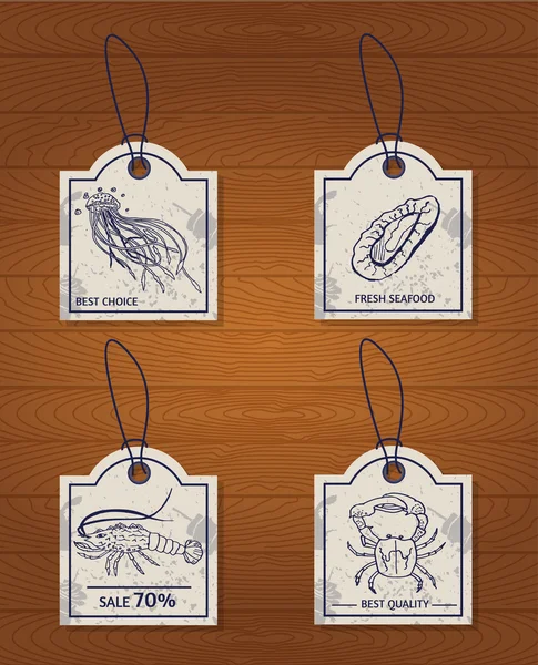Набор элементов дизайна 4 морепродуктов: медузы, омары, крабы и устрицы — стоковый вектор