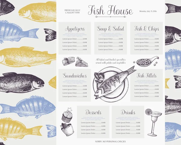 Дизайн меню морепродукты — стоковый вектор