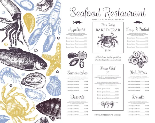 Дизайн меню морепродукты — стоковый вектор