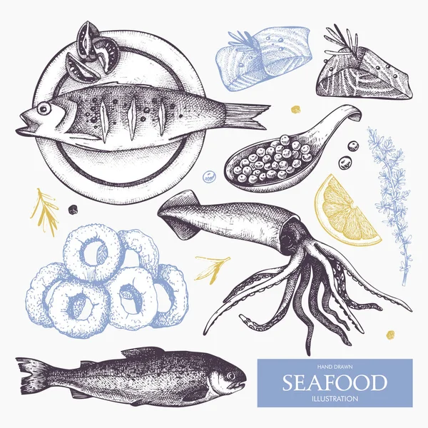 Фон бесшовные морепродукты — стоковый вектор