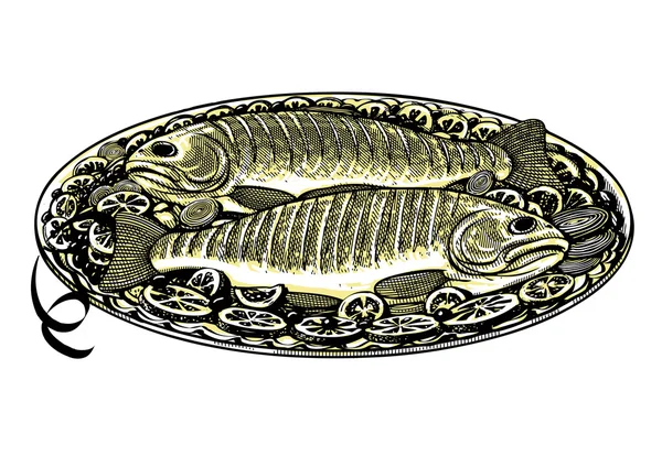 Векторная иллюстрация жареные рыбы в стиле винтаж гравировка — стоковый вектор