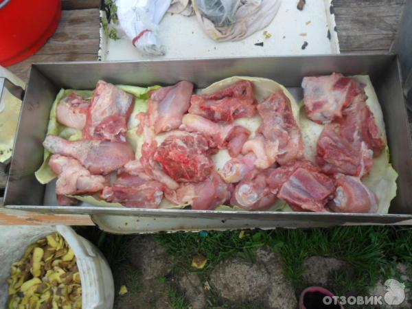 Рецепт Мясо и овощи приготовленные в трубе на открытом огне фото