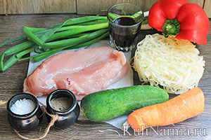 Рисовая лапша с курицей и овощами состав
