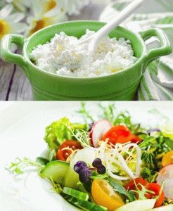 Творог и овощной салат