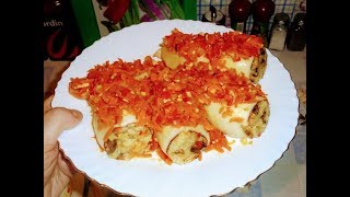 Постное блюдо.Фаршированные кальмары с рисом ,грибами и овощами.Мое блюдо на Новый год.