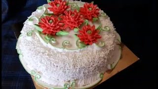 Украшение торта кремом БЗК Мастер класс по ХРИЗАНТЕМЕ Кремовые цветы Cake decoration
