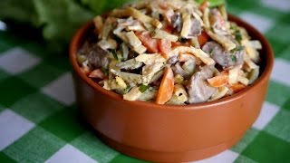 Салат с куриной печенью. Невероятно вкусный и сытный