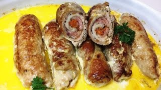 Мясные Рулетики ПРАЗДНИЧНЫЕ тушеные в сливках. Тушеное Мясо. Fingers meat stewed in cream.