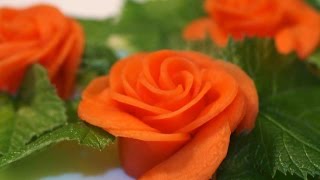 Украшение блюд. Роза из моркови. Украшение из овощей.