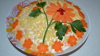 Рецепт салата без мяса. Готовим и украшаем праздничный салат. ВКУСНЫЕ БЛЮДА.