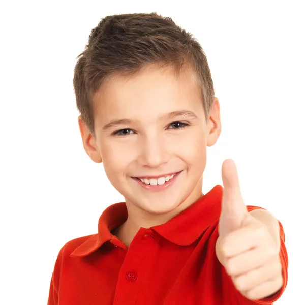 Счастливый мальчик показывает палец вверх жест — стоковое фото