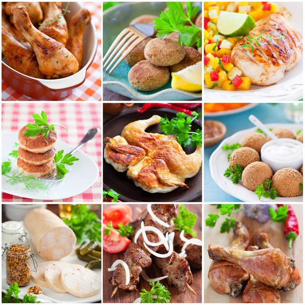Коллаж различных куриных блюд Лицензионные Стоковые Изображения