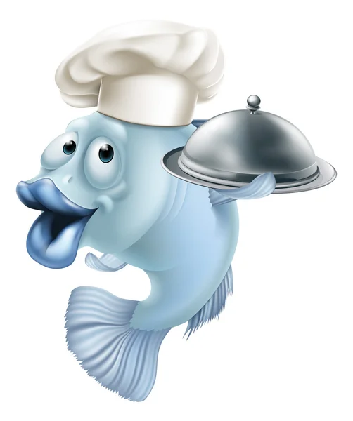 Шеф-повар мультфильм рыба и cloche — стоковый вектор